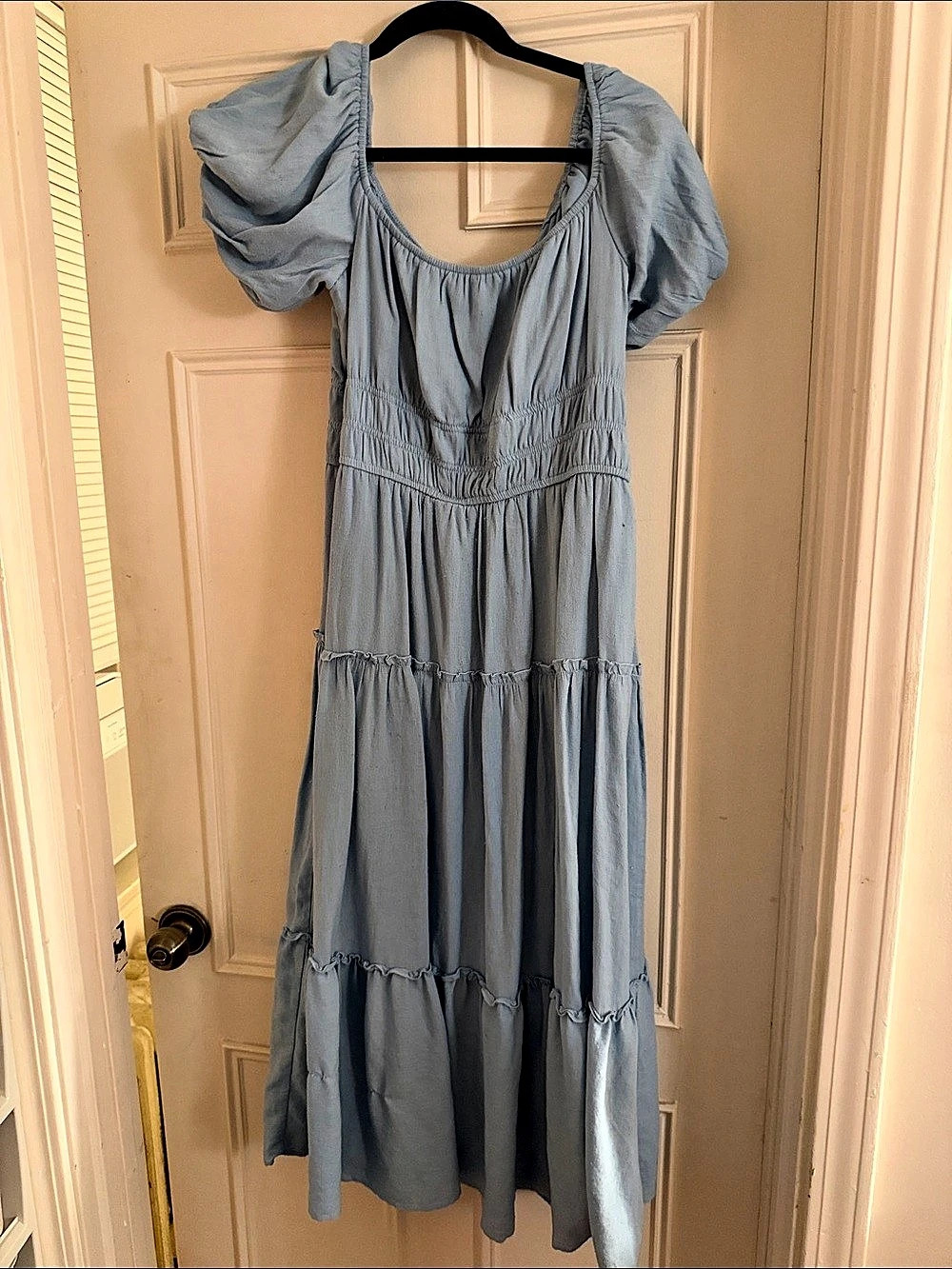 Altar'd State Blue Puff Sleeve Maxi Dress Size Medium